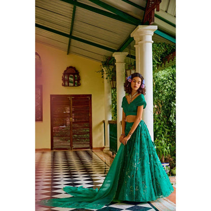 1999AD Forest Green Kalidar Lehenga With Blouse (Set of 2)