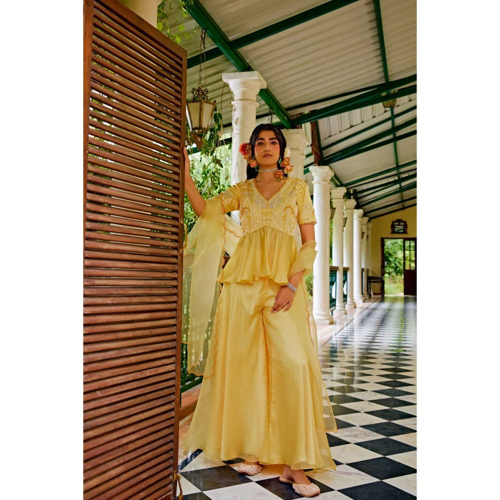 1999AD Dark Yellow Peplum Top With Sharara (Set of 2)