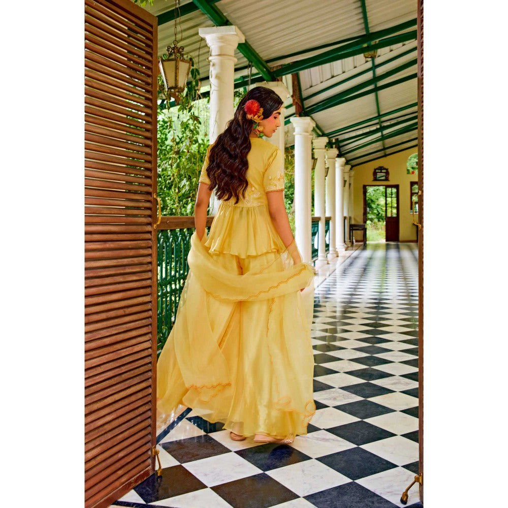 1999AD Dark Yellow Peplum Top With Sharara (Set of 2)