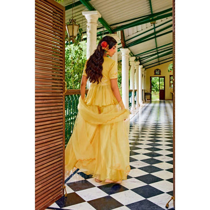 1999AD Dark Yellow Peplum Top With Sharara (Set of 2)