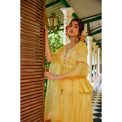 1999AD Dark Yellow Peplum Top With Sharara (Set of 2)