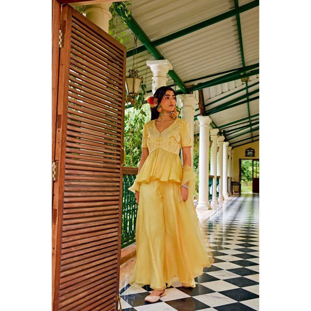 1999AD Dark Yellow Peplum Top With Sharara (Set of 2)