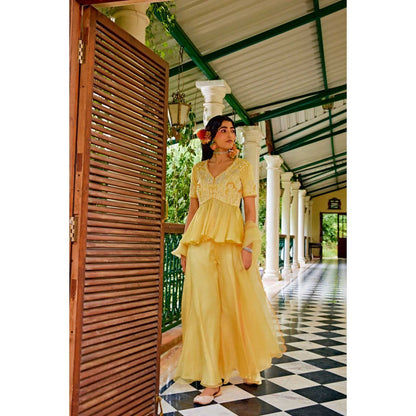 1999AD Dark Yellow Peplum Top With Sharara (Set of 2)