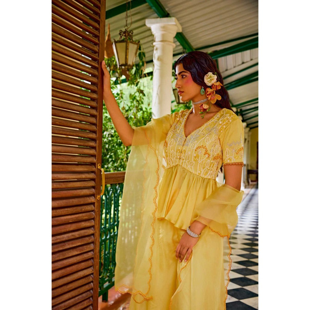 1999AD Dark Yellow Peplum Top With Sharara (Set of 2)