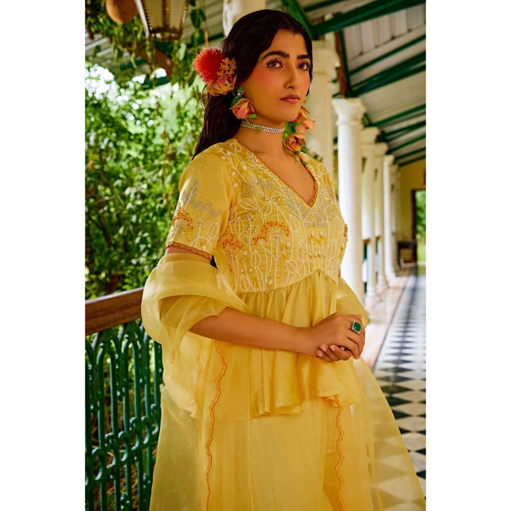 1999AD Dark Yellow Peplum Top With Sharara (Set of 2)