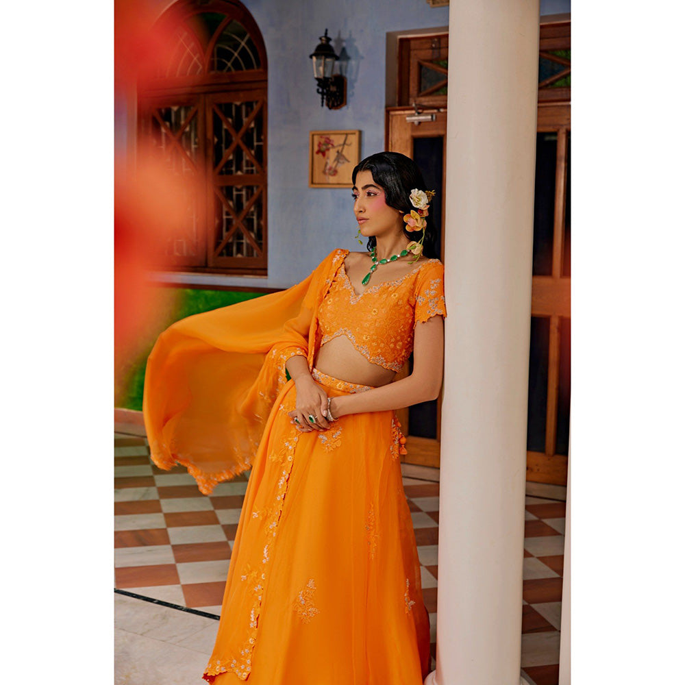 1999AD Orange Lehenga With Blouse And Dupatta (Set of 3)
