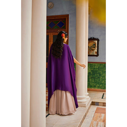 1999AD Purple Crop Top With Lehenga And Jacket (Set of 3)