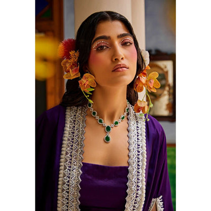 1999AD Purple Crop Top With Lehenga And Jacket (Set of 3)