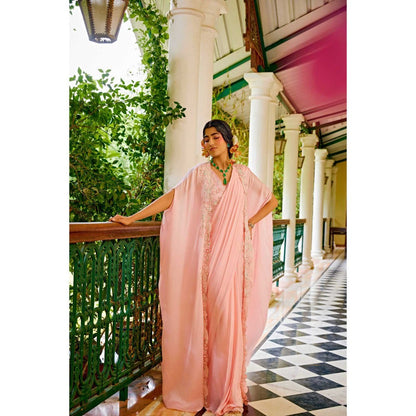 1999AD Pink Pre-Stitched Saree With Stitched Blouse And Cape