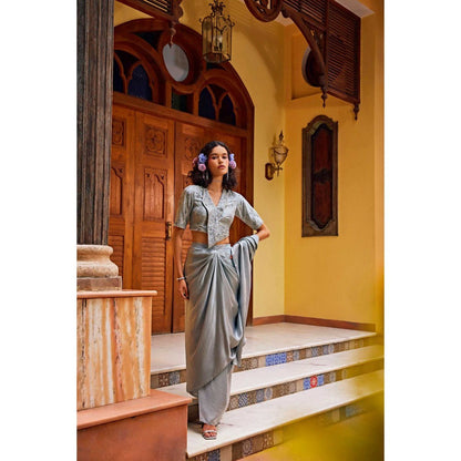 1999AD Grey Satin Drape Skirt with Crop Top (Set of 2)