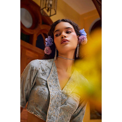 1999AD Grey Satin Drape Skirt with Crop Top (Set of 2)