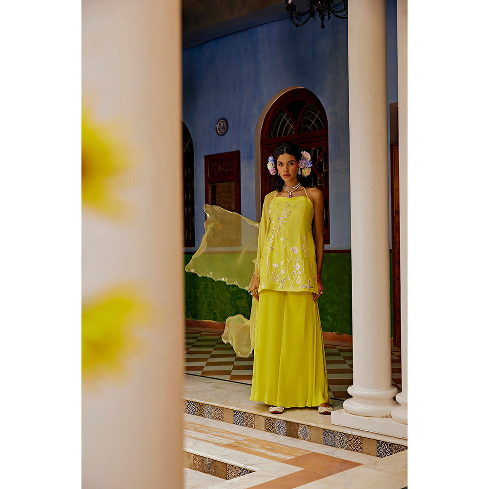 1999AD Yellow Halter Sharara with Kurta and Dupatta (Set of 3)