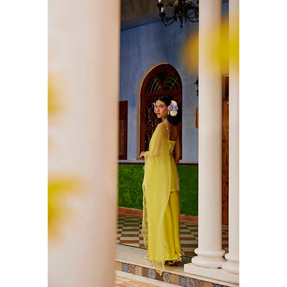 1999AD Yellow Halter Sharara with Kurta and Dupatta (Set of 3)