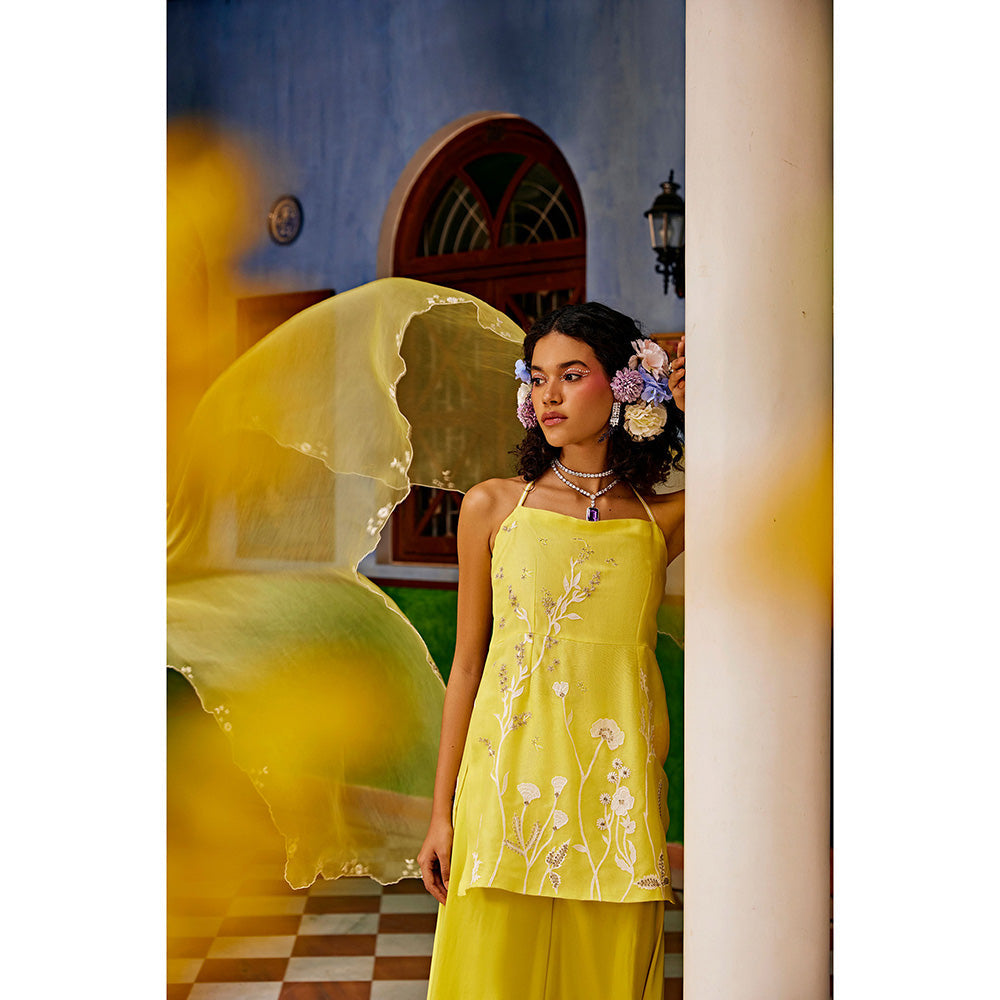 1999AD Yellow Halter Sharara with Kurta and Dupatta (Set of 3)