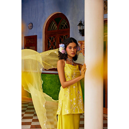 1999AD Yellow Halter Sharara with Kurta and Dupatta (Set of 3)