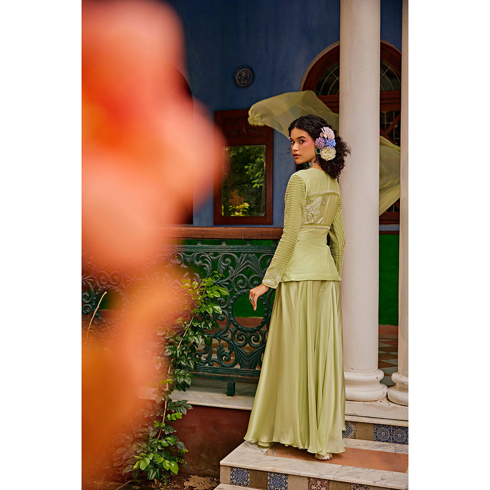 1999AD Mint Green Embellished Jacket with Sharara and Dupatta (Set of 3)