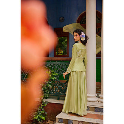 1999AD Mint Green Embellished Jacket with Sharara and Dupatta (Set of 3)