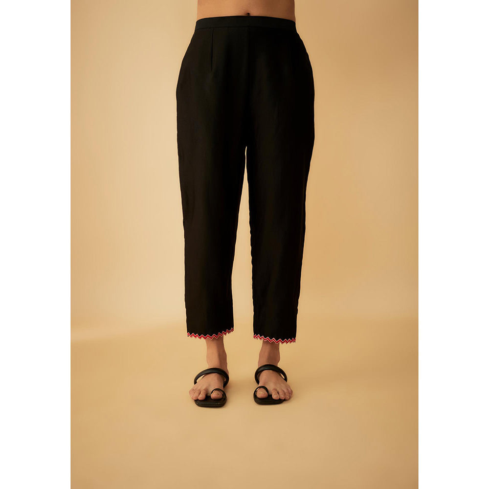 1999AD Black Chanderi Tribal Embroidery Kurta with Pant and Dupatta (Set of 3)