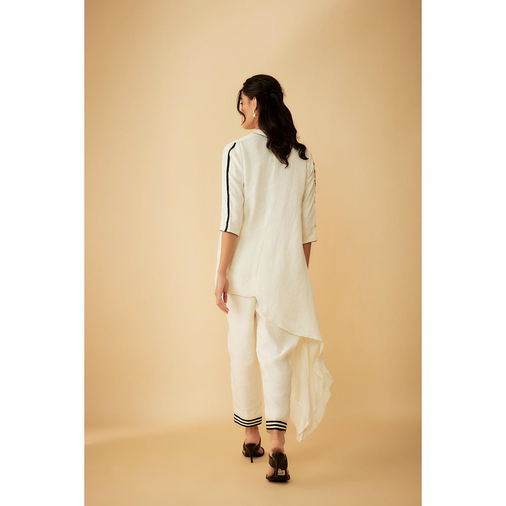 1999AD White Chanderi Tribal Embroidery Kurti with Pant (Set of 2)