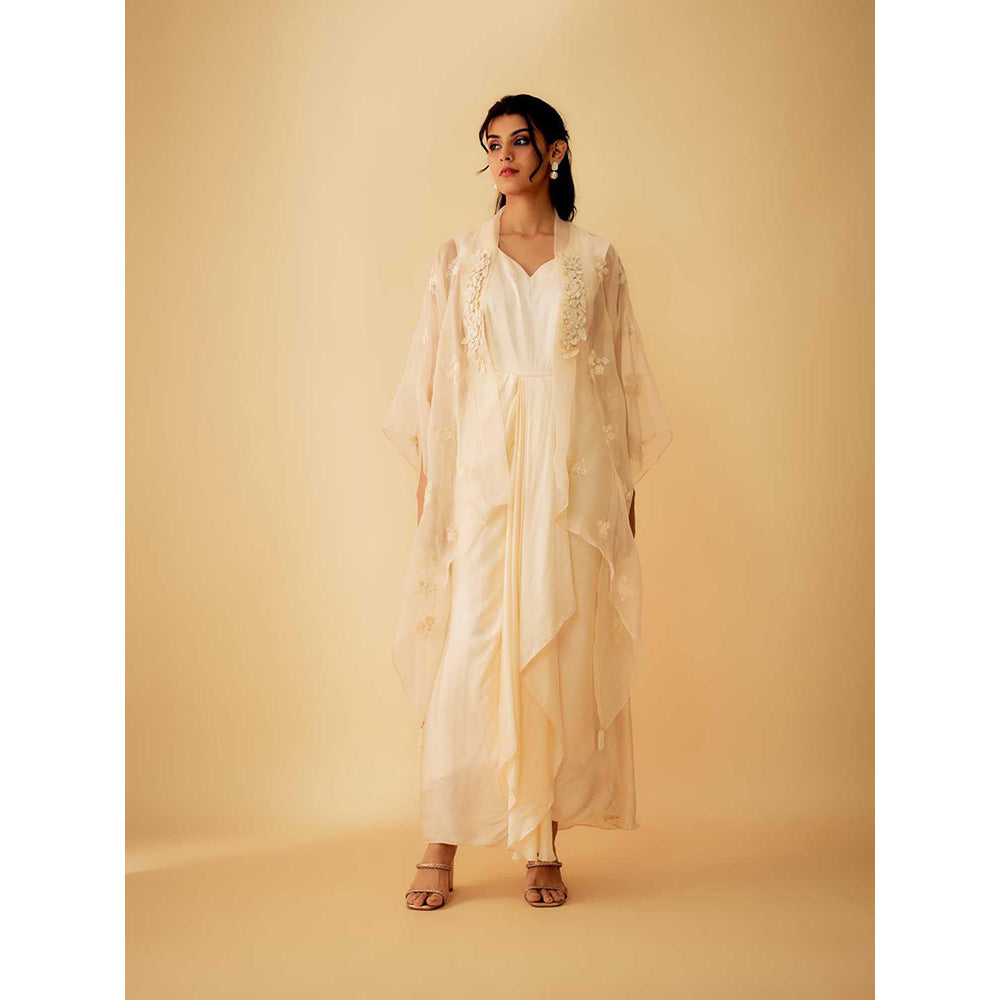 1999AD Ivory Kat dana Embroidered A Drape Gown with Jacket (Set of 2)