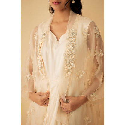 1999AD Ivory Kat dana Embroidered A Drape Gown with Jacket (Set of 2)