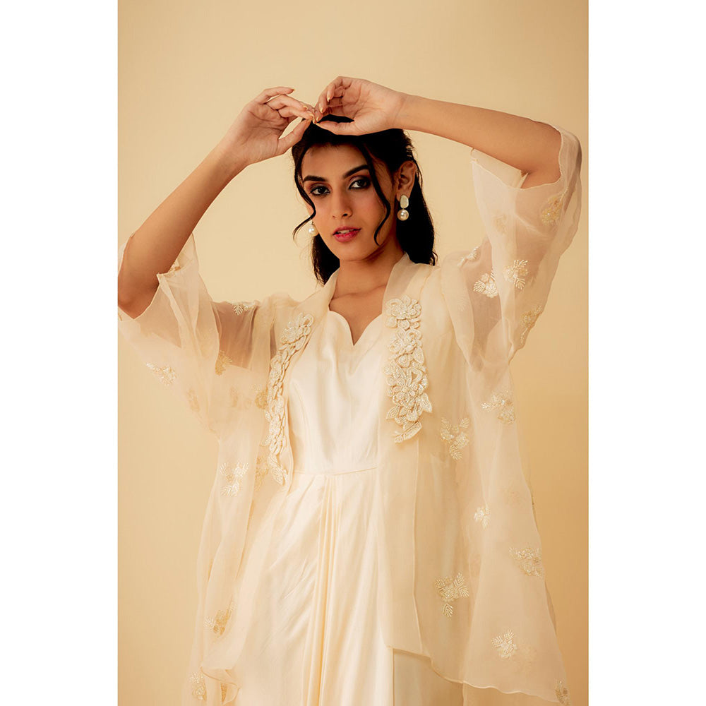 1999AD Ivory Kat dana Embroidered A Drape Gown with Jacket (Set of 2)