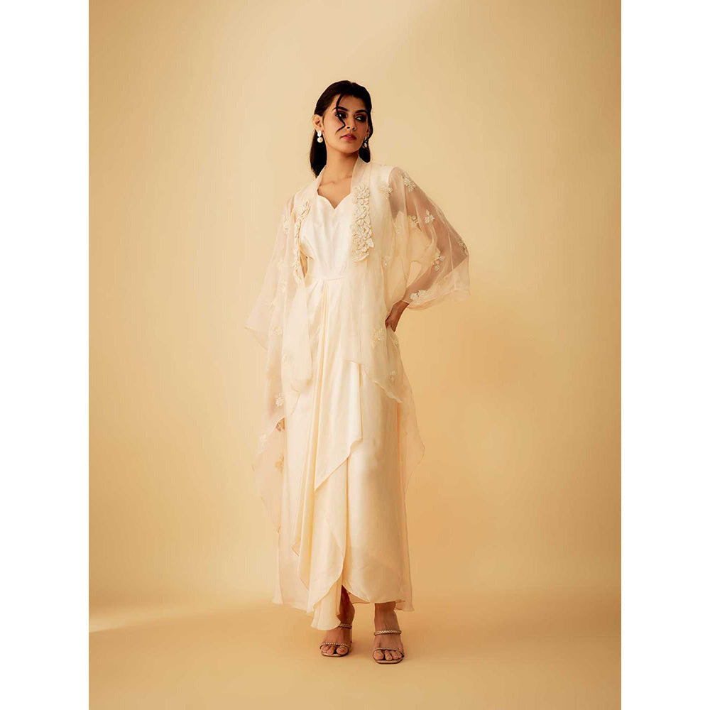 1999AD Ivory Kat dana Embroidered A Drape Gown with Jacket (Set of 2)