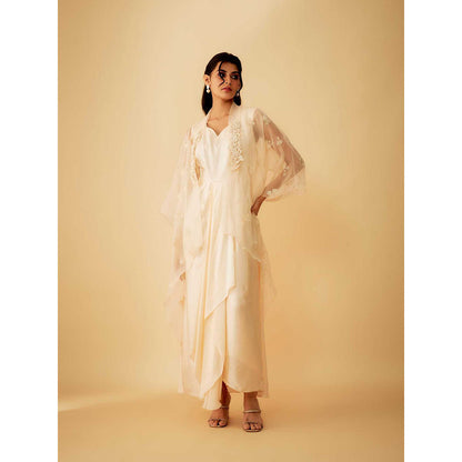 1999AD Ivory Kat dana Embroidered A Drape Gown with Jacket (Set of 2)