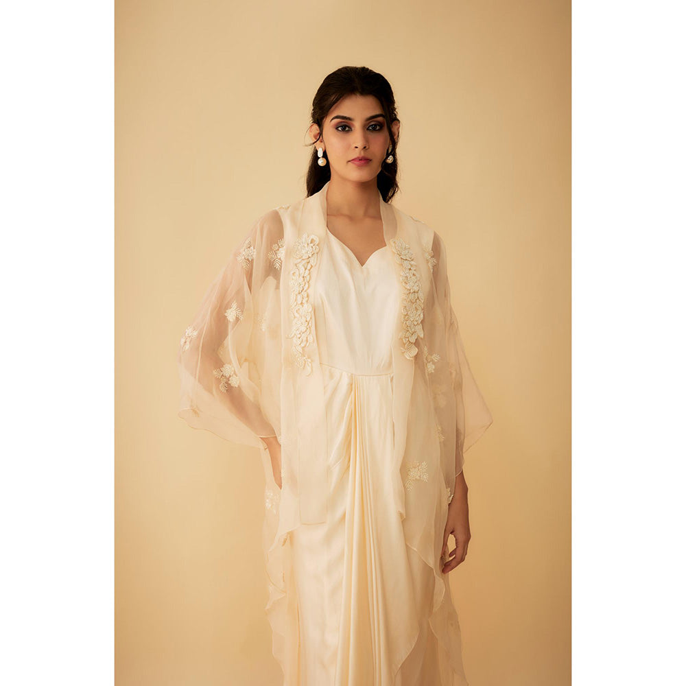 1999AD Ivory Kat dana Embroidered A Drape Gown with Jacket (Set of 2)