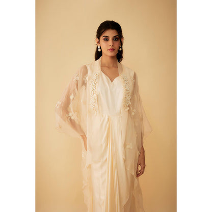 1999AD Ivory Kat dana Embroidered A Drape Gown with Jacket (Set of 2)