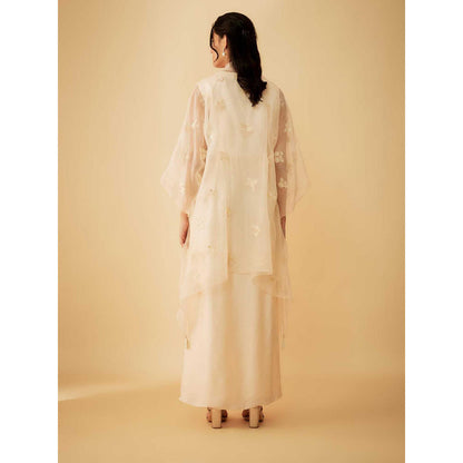 1999AD Ivory Kat dana Embroidered A Drape Gown with Jacket (Set of 2)