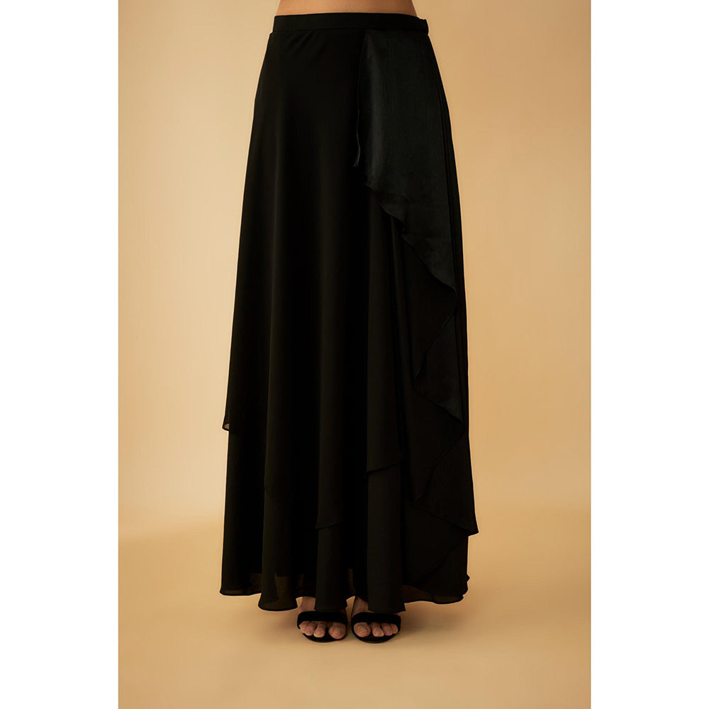 1999AD Black Embroidered Jacket With Stitched Blouse And A Drape Lehenga (Set of 3)