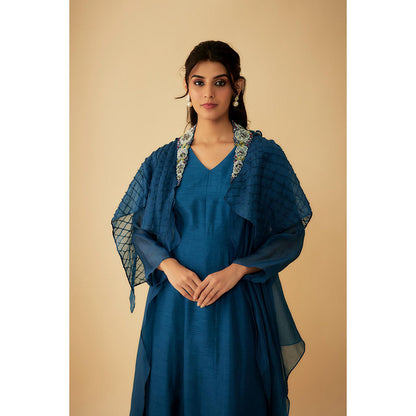 1999AD Teal Organza Textured Detailing And Embroidery Gown with Jacket (Set of 2)