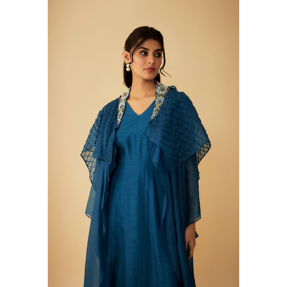 1999AD Teal Organza Textured Detailing And Embroidery Gown with Jacket (Set of 2)