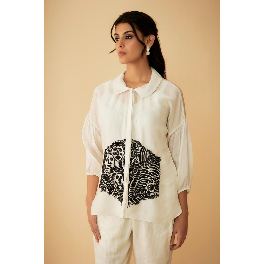 1999AD Organza White Kat dana Embroidery Co-Ord (Set of 2)