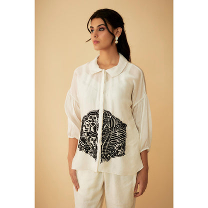 1999AD Organza White Kat dana Embroidery Co-Ord (Set of 2)