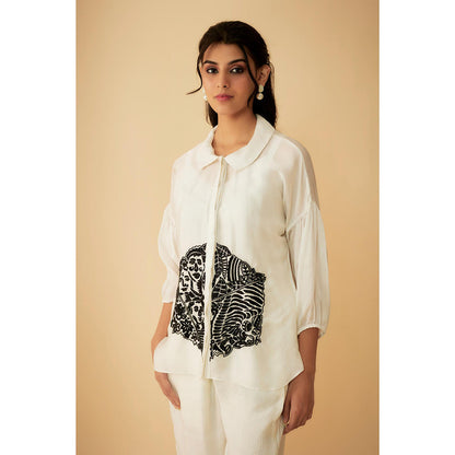 1999AD Organza White Kat dana Embroidery Co-Ord (Set of 2)