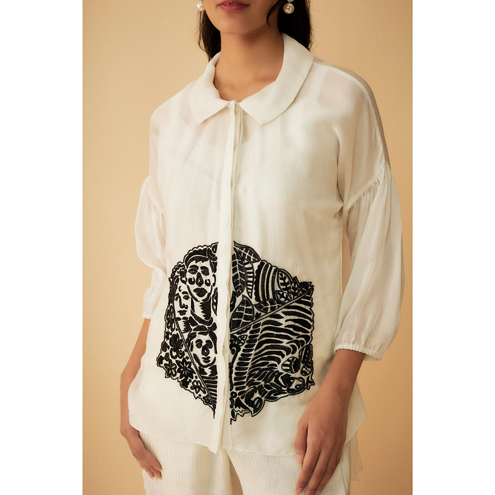 1999AD Organza White Kat dana Embroidery Co-Ord (Set of 2)