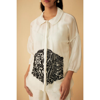 1999AD Organza White Kat dana Embroidery Co-Ord (Set of 2)