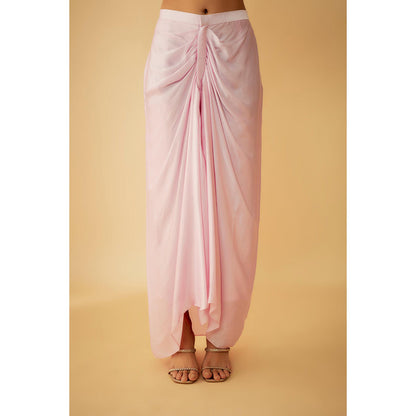 1999AD Onion Pink Organza Short Thread Embroidery Kurta With Drape Skirt (Set of 2)