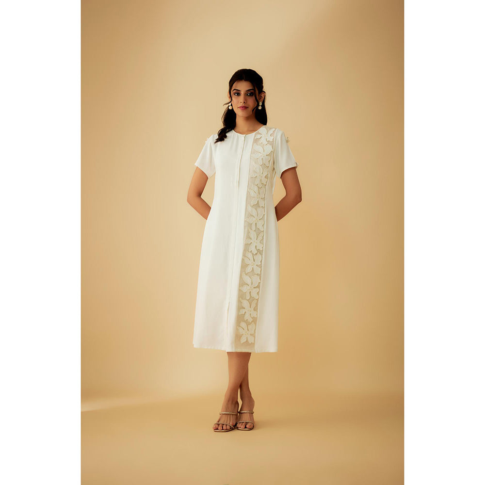 1999AD Sarin Off-white Applique And Beads Embroidery Dress