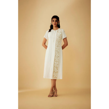 1999AD Sarin Off-white Applique And Beads Embroidery Dress