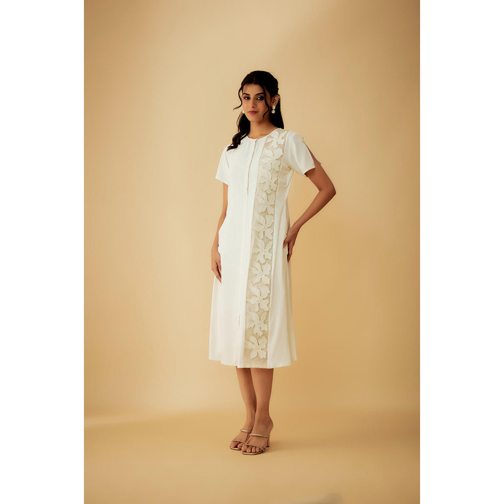 1999AD Sarin Off-white Applique And Beads Embroidery Dress