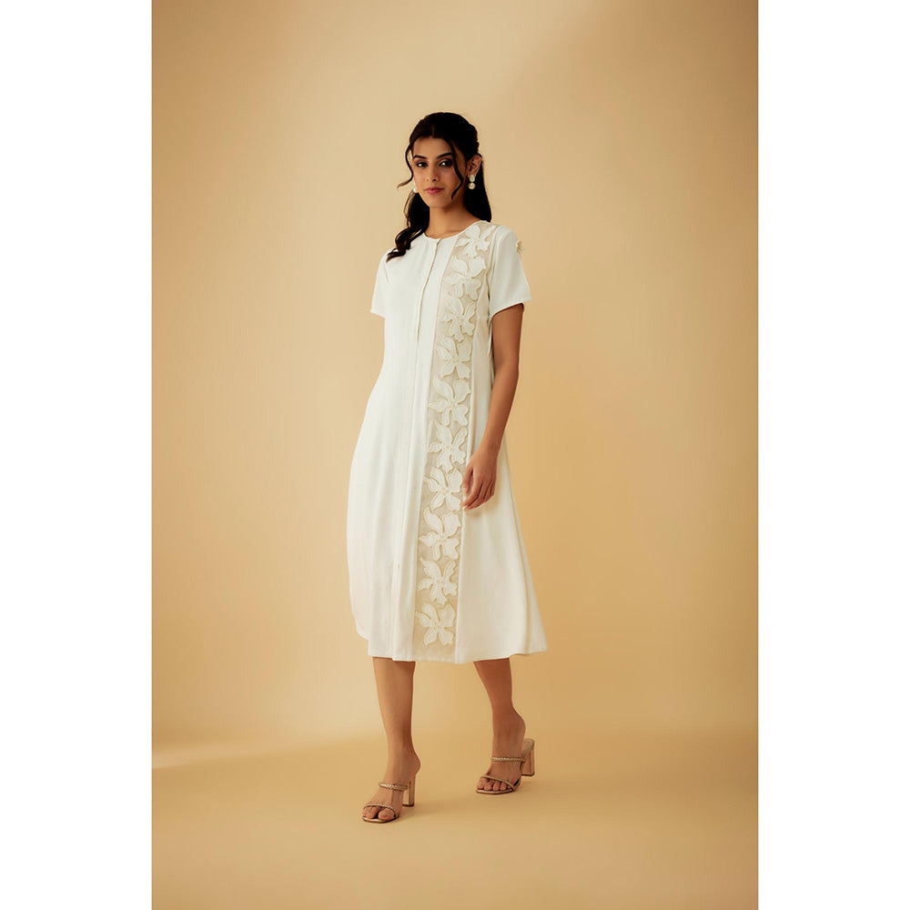 1999AD Sarin Off-white Applique And Beads Embroidery Dress