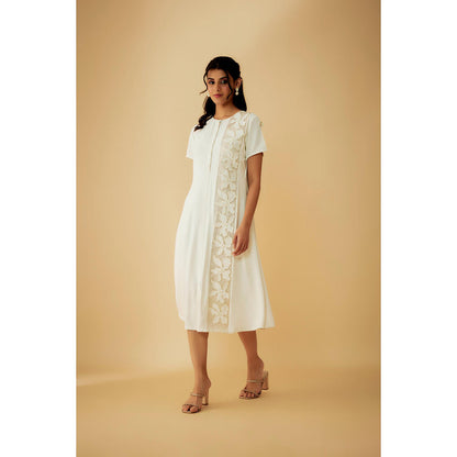 1999AD Sarin Off-white Applique And Beads Embroidery Dress