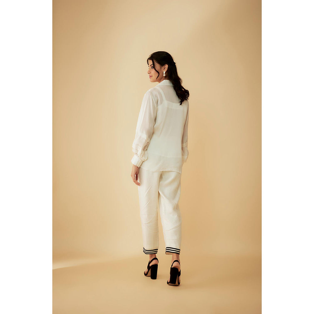 1999AD White Organza Applique Kat dana Work Shirt with Inner (Set of 2)