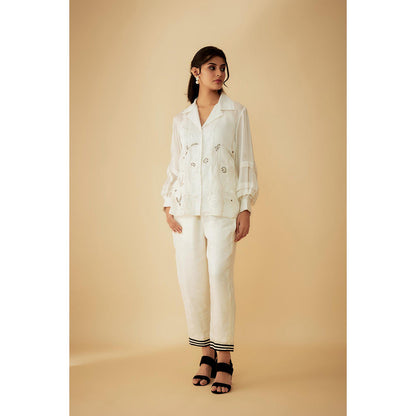 1999AD White Organza Applique Kat dana Work Shirt with Inner (Set of 2)