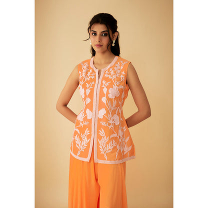 1999AD Orange Organza White Applique Kat dana Work Kurti with Sharara (Set of 2)