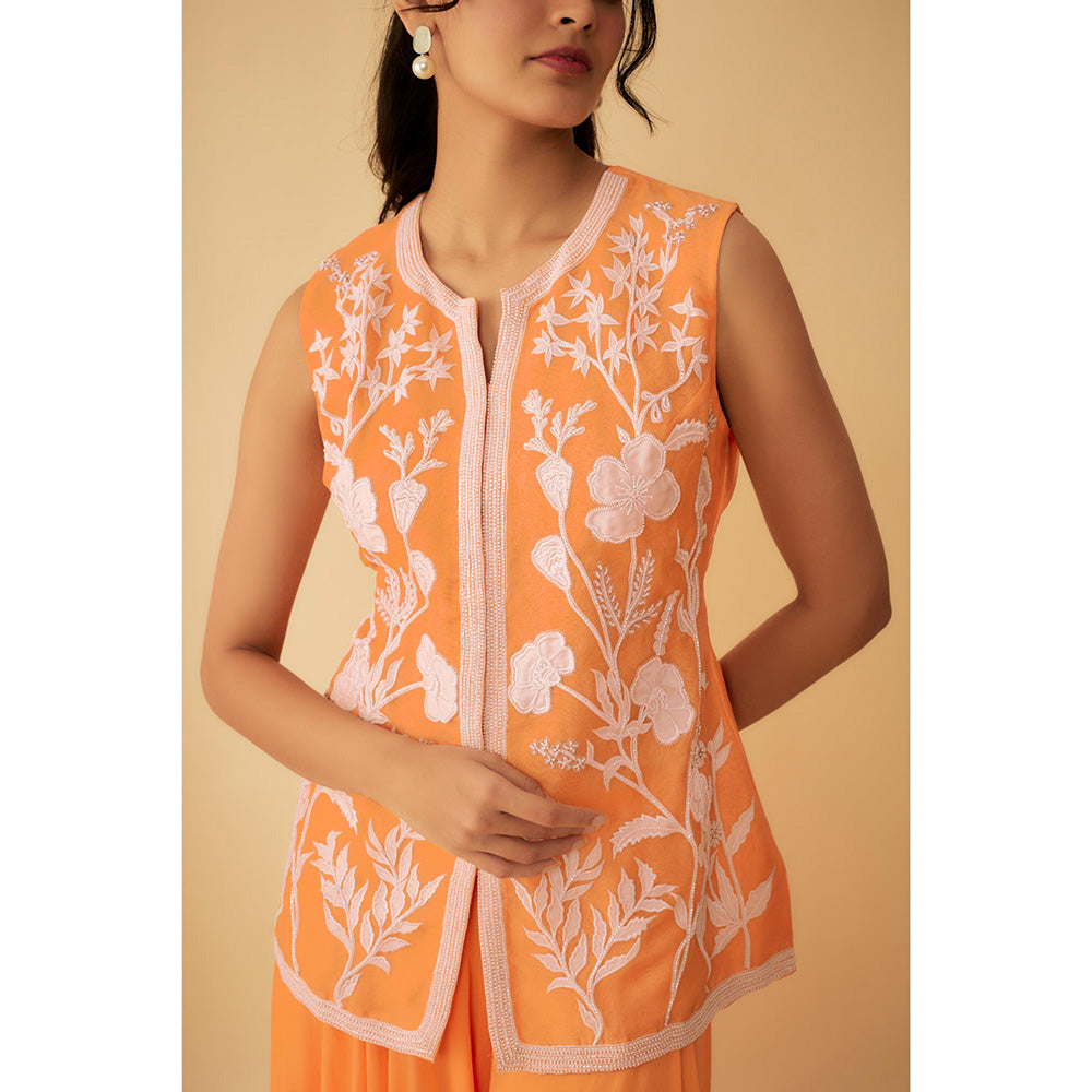 1999AD Orange Organza White Applique Kat dana Work Kurti with Sharara (Set of 2)