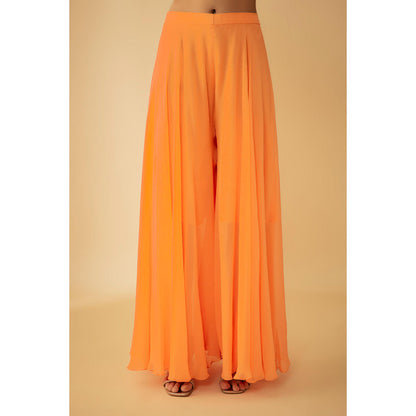 1999AD Orange Organza White Applique Kat dana Work Kurti with Sharara (Set of 2)